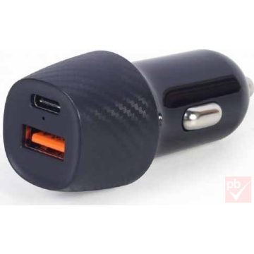   Gembird QC3.0 18W autós USB töltő 1db USB Type-C + 1db USB Type-A aljzattal (3A)