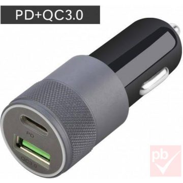   nBase autós USB töltő 18W QC3.0 (1db Type-A + 1db Type-C aljzat, fekete)
