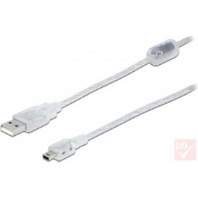   USB 2.0 A-mini B összekötő kábel 0.5m átlátszó, zavarszűrő ferritgyűrűvel
