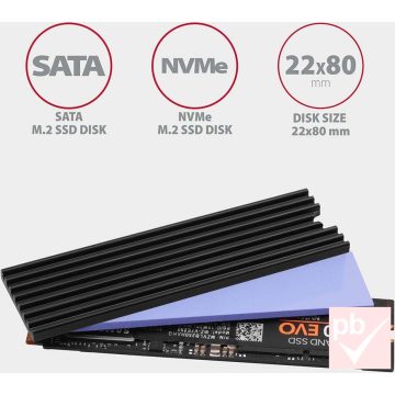 Axagon M.2 SSD alumínium hűtőborda (magasság: 3mm)