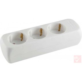   Hálózati elosztósor, szerelhető, 3 aljzat, kapcsoló nélkül, kábel nélkül, fehér