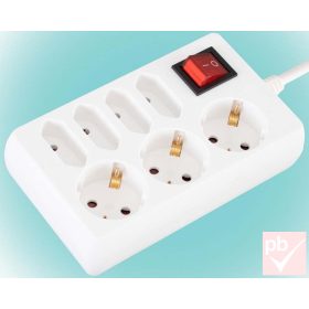   Hálózati elosztós hosszabbító, fehér, 7 aljzat, kapcsolós 1.5m