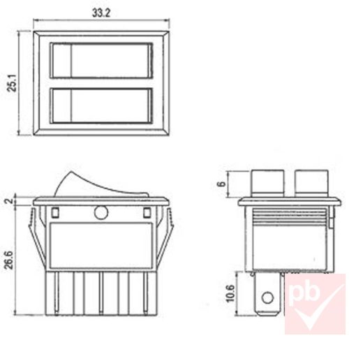 Billenő kapcsoló, szögletes, dupla, 2 körös, 2 állású, 4 láb (SCI R13-90P)