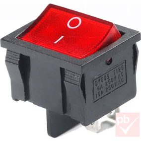   Billenő kapcsoló, szögletes, piros világítás, 2 körös, 2 állású, 4 láb, 21x19mm