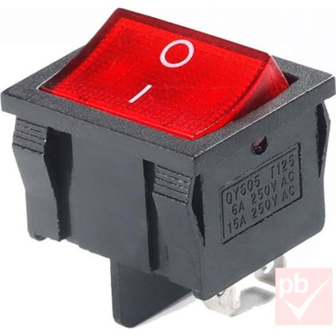 Billenő kapcsoló, szögletes, piros világítás, 2 körös, 2 állású, 4 láb, 21x19mm