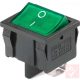 Billenő kapcsoló, szögletes, zöld világítás, 2 körös, 2 állású, 4 láb, 21x19mm