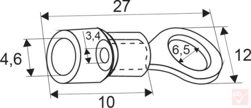 Kábelsaru, 6.5mm (M6) / 3.4mm, gyűrűs (szemes), szigetelt, kék