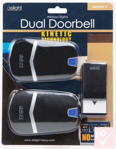 Delight Kinetic elem és vezeték nélküli csengő 2db-os szett (fekete)