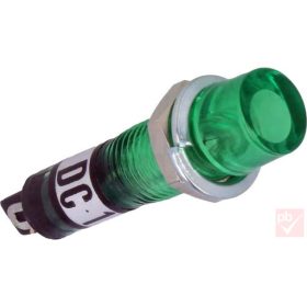   Jelzőfény, furatba szerelhető, 12V DC zöld (furat: 7.5mm)