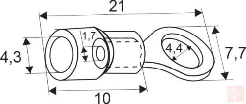 Kábelsaru, 4.3mm (M4) / 1.7mm, gyűrűs (szemes), szigetelt, piros