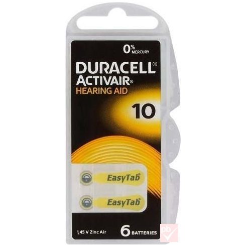 Duracell ActivAir 10 hallókészülék gombelem (6db-os csomag)