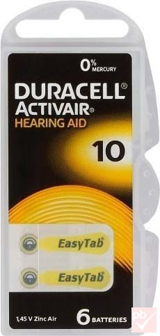 Duracell ActivAir 10 hallókészülék gombelem (6db-os csomag)