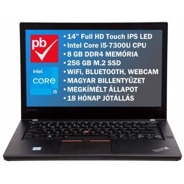   Lenovo ThinkPad T470 Touch 14" felújított prémium használt laptop (Core i5, 8GB, 256GB, Full HD)