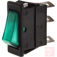   Billenő kapcsoló, szögletes, zöld világítás, 1 körös, 2 állású, 3 láb, 30x11mm