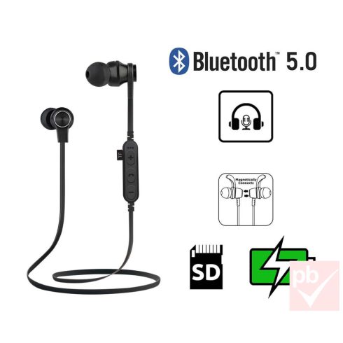 Platinet Bluetooth Wireless Earphones With Mic & Music Control headset (fekete)