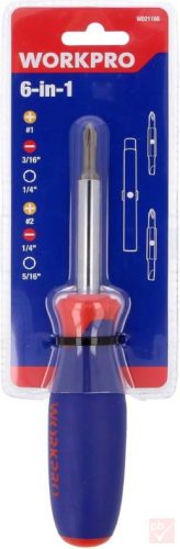 Workpro 6-in1 multi csavarhúzó (PH1, PH2, SL 3/16, SL 1/4, HEX 1/4, HEX 5/16)