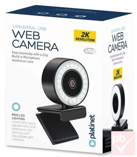 Platinet 2K LED Ring webkamera beépített mikrofonnal