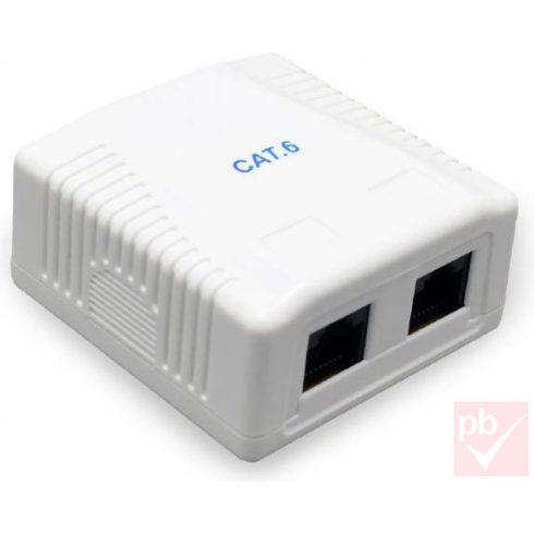 RJ45 fali doboz, 2db 8P8C aljzat, Cat6, műanyag, fehér