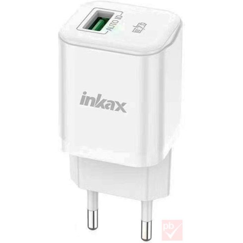Inkax HC-01 hálózati USB töltő 1db aljzattal (2.1A, fehér)
