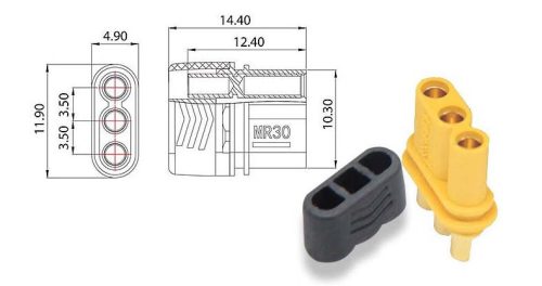 Elektromos csatlakozó, MR30, anya, 3 pólusú, forrasztható, sárga, 15A