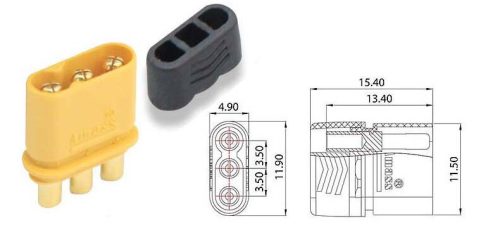 Elektromos csatlakozó, MR30, apa, 3 pólusú, forrasztható, sárga, 15A