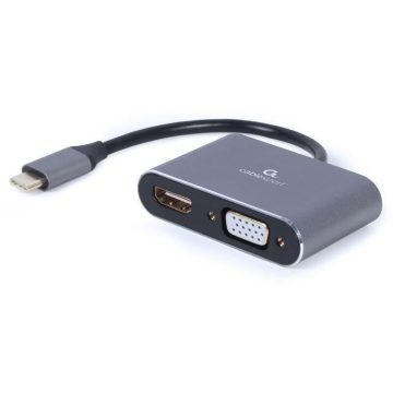   USB 3.0 C-HDMI átalakító, Type-C dugó - HDMI + VGA aljzat (20cm)