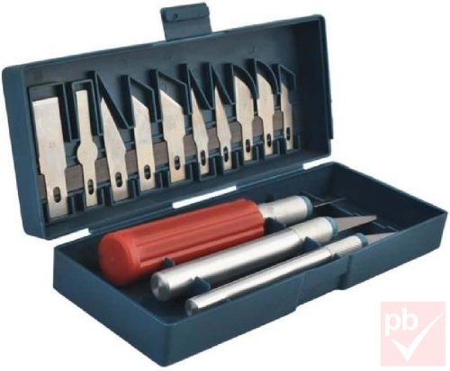 Univerzális barkács kés készlet műanyag tokban (13db-os)