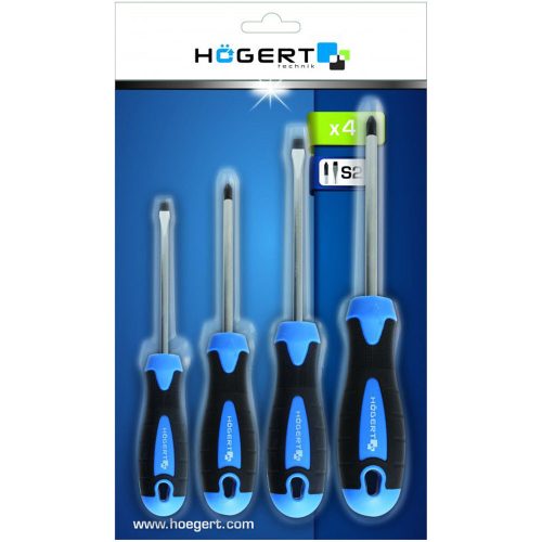 Högert HT1S094 4db-os csavarhúzó készlet (S2 acél, PH1, PH2, lapos)