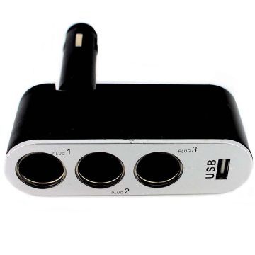   Carguard 3 aljzatos szivargyújtó elosztó USB töltő aljzattal