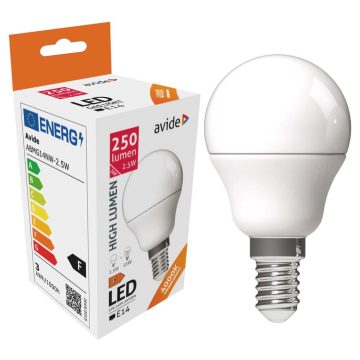 Avide LED fényforrás, E14, 2.5W, 4000K, 250lm, gömb (G45)