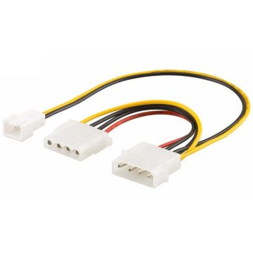   Táp átalakító, Molex aljzat -> 1x Molex dugó + 1x 3p. ventilátor aljzat