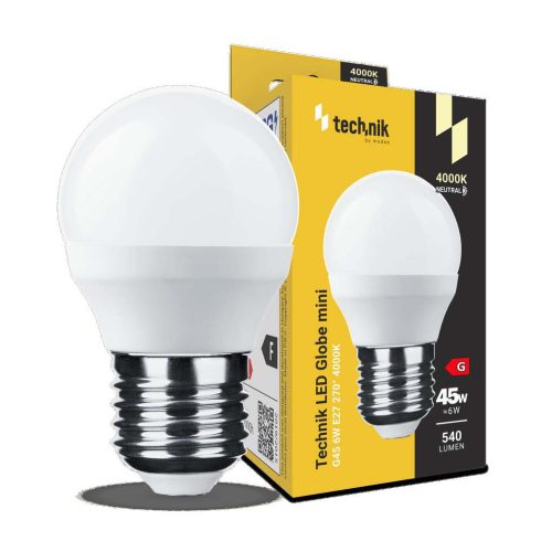 Technik LED fényforrás, E27, 6W, 4000K, 540lm, G45 gömb