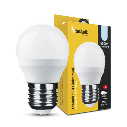 Technik LED fényforrás, E27, 6W, 6000K, 490lm, G45 gömb