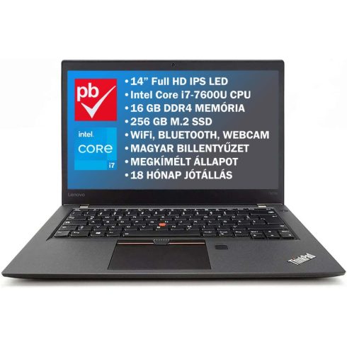 Lenovo ThinkPad T470 14" felújított prémium használt laptop (i7, 16GB, 256GB, Full HD)