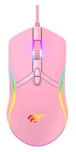 Havit 6400dpi pink gamer egér RGB LED világítással