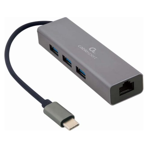 Gembird gigabit USB LAN adapter Type-C dugóval + 3 portos USB 3.1 elosztó (HUB)