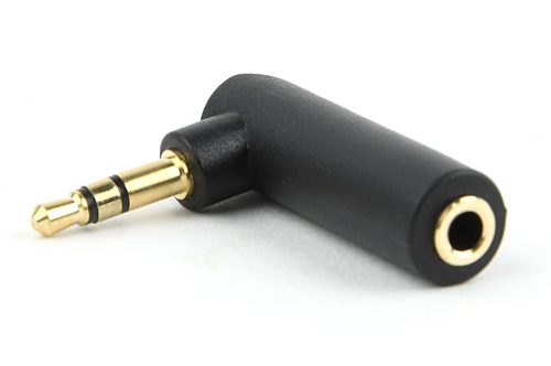 Jack toldó, 3.5mm, sztereó, műanyag, dugó/aljzat, 90° pipa / könyök kialakítás