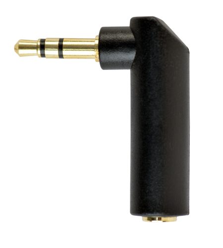 Jack toldó, 3.5mm, sztereó, műanyag, dugó/aljzat, 90° pipa / könyök kialakítás