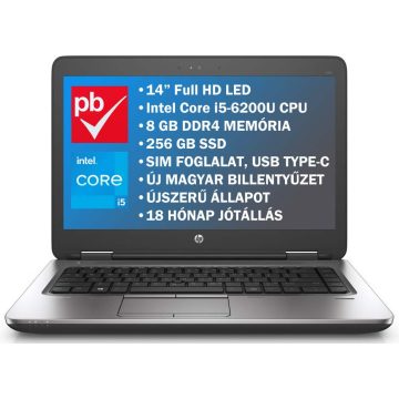   HP ProBook 640 G2 14" felújított prémium használt laptop (Core i5, 8GB, 256GB, Full HD)