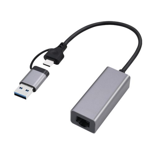 Gembird gigabit USB LAN adapter Type-C dugóval + Type-A átalakítóval