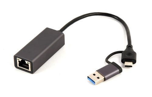 Gembird gigabit USB LAN adapter Type-C dugóval + Type-A átalakítóval