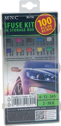 Késes biztosíték készlet, mini méret, 100db-os, 2-30A