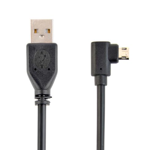 USB 2.0 A-micro B összekötő kábel 1.8m fekete (kétoldalas micro B 90°)