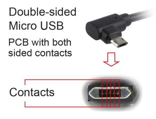 USB 2.0 A-micro B összekötő kábel 1.8m fekete (kétoldalas micro B 90°)