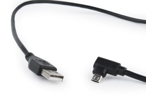 USB 2.0 A-micro B összekötő kábel 1.8m fekete (kétoldalas micro B 90°)