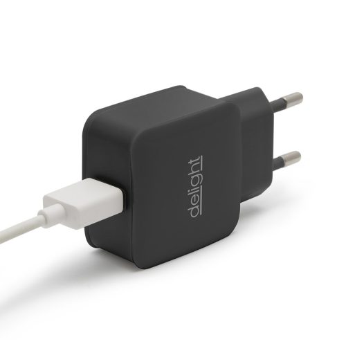 Delight hálózati USB töltő adapter 1db aljzattal (fekete, 1.2A)
