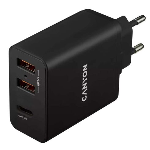 Canyon H-08 30W hálózati USB töltő 3db aljzattal (1db Type-C, 2db Type-A)