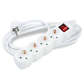   Hálózati elosztós hosszabbító, fehér, 4 aljzat, kapcsolós, 3.0m (1.5mm2)
