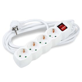   Hálózati elosztós hosszabbító, fehér, 4 aljzat, kapcsolós, 3.0m (1.5mm2)