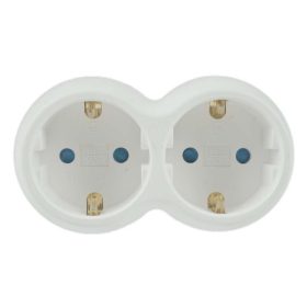   Hálózati elosztó, 2db földelt aljzat, fehér-szürke, gyermekvédelemmel